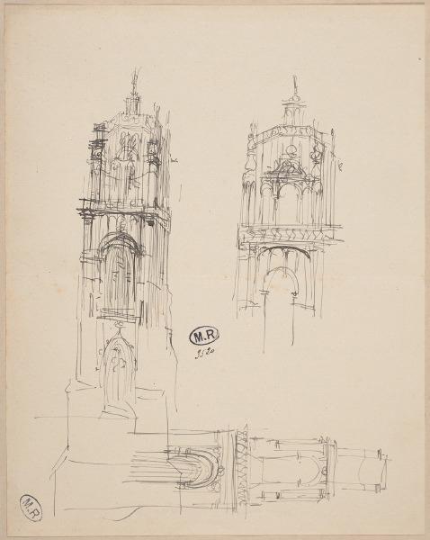 Trois études de la tour de la cathédrale Notre-Dame de Rodez (Aveyron)_0