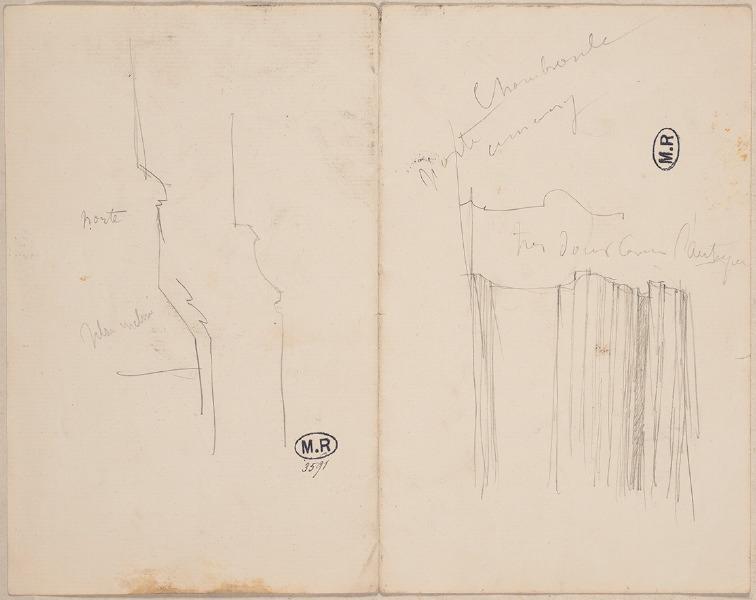 Profils de moulures à Montfort-l'Amaury ? (Yvelines) (recto) ; Deux façades d'église (verso)_0