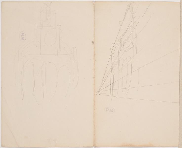 Profils de moulures à Montfort-l'Amaury ? (Yvelines) (recto) ; Deux façades d'église (verso)_1
