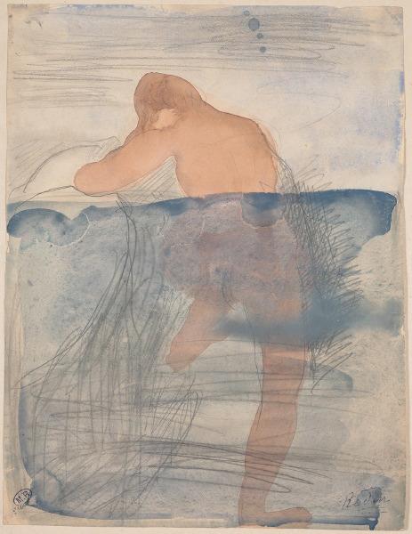 Femme nue dans l'eau et de dos_0