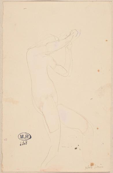 Femme nue de profil à droite et les bras à demi-levés_0