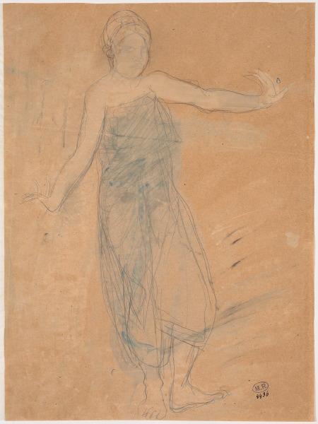 Danseuse cambodgienne tournée vers la droite ; Femme nue de profil au bras tendu (verso)_0