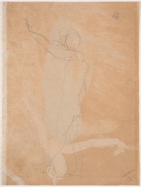 Danseuse cambodgienne tournée vers la droite ; Femme nue de profil au bras tendu (verso)_1
