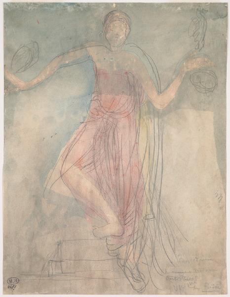 Danseuse cambodgienne de face dite Victoire ; Ebauche d'un bras (verso)_0