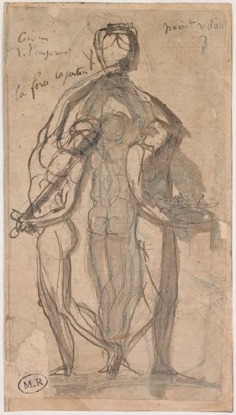 Trois hommes nus soutenant une urne_0