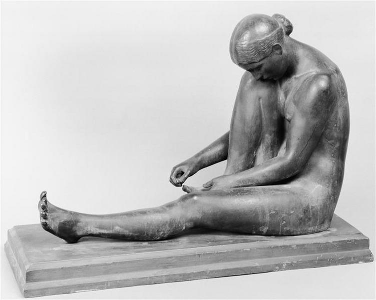 Nu se soignant un pied ; Titre attribué : Jeune femme nue assise (La toilette), Jane Poupelet, 1906
