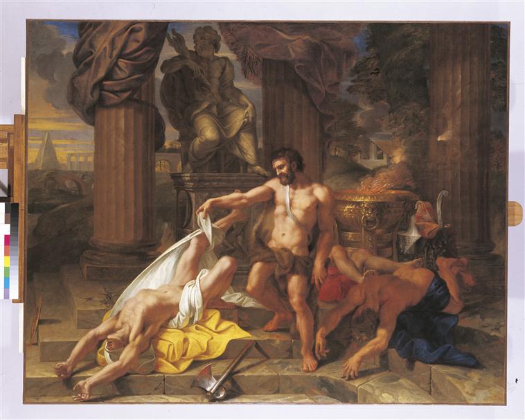 Hercule assommant Busiris, roi d'Egypte, qui immolait des étrangers à Jupiter, Jean-Baptiste Corneille, 1675