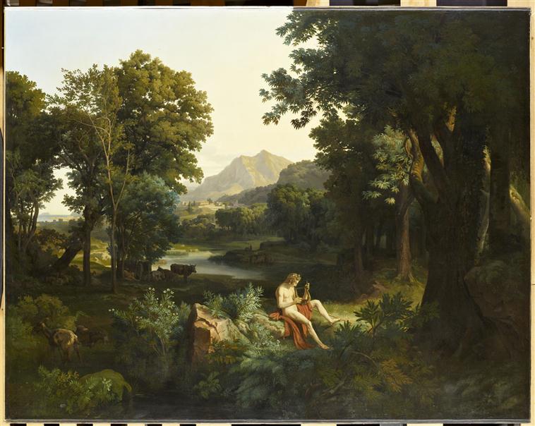 Apollon, gardant les troupeaux d'Admète, invente la lyre, Eugène Ferdinand Buttura, 1837