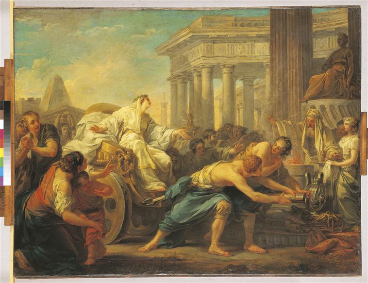 Cléobis et Biton conduisent le char de leur mère au temple de Junon, Antoine François Callet, 1764
