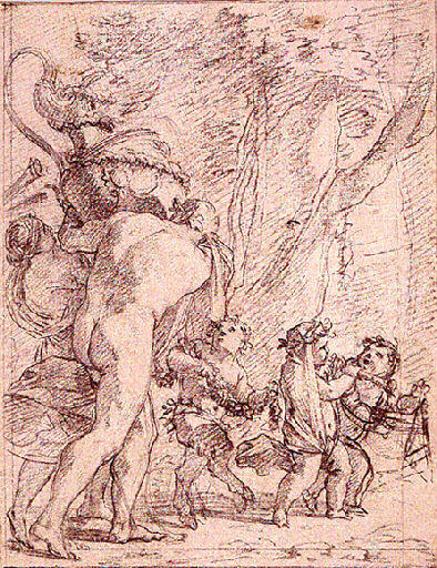 Bacchanale avec un homme et une femme soutenant un gros vase_0