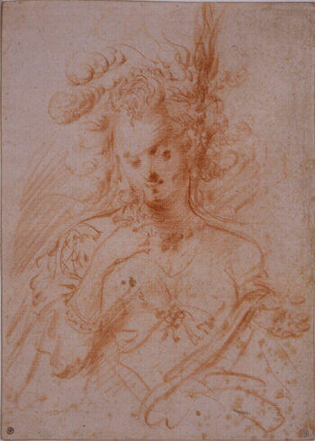 L'Odorat ; Femme en buste respirant le parfum d'une fleur_0