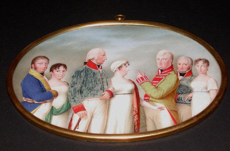La famille royale de Naples et le duc d'Orléans, depuis Louis-Philippe : Ferdinand Ier, roi des Deux-Siciles, la reine, le duc de Calabre, l'infante Marie-Isabelle, duchesse de Calabre, le prince de Salerne, le duc d'Orléans, Marie-Amélie_0