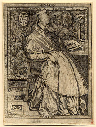 Portrait de Charles cardinal de Bourbon (1566-1594), assis à sa table, la main sur un livre_0
