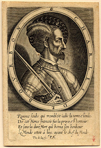 Portrait de Charles duc de Bourbon (1490-1527), de profil, droit, en cuirasse, l'épée nue sur l'épaule, dans un médaillon ovale_0