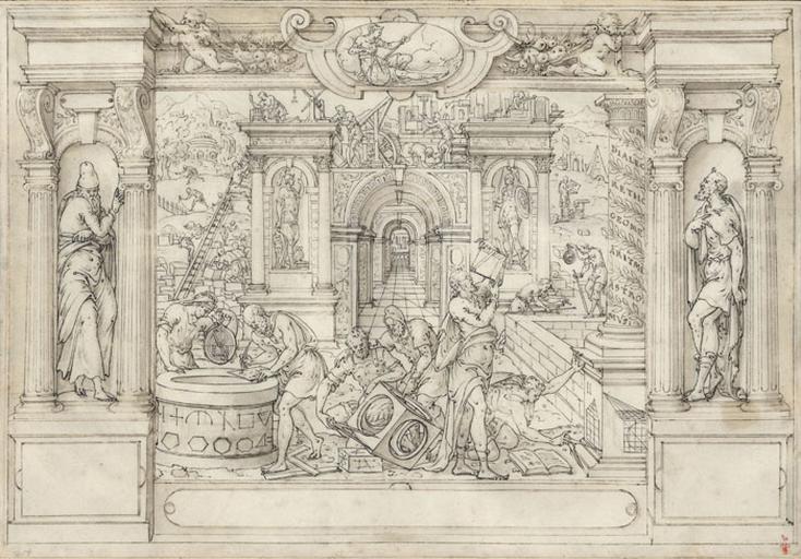 LA GEOMETRIE, DESSIN ALLEGORIQUE, ARCHITECTURE ET PERSONNAGES_0