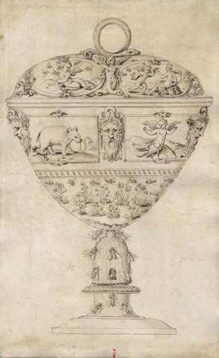 COUPE A MIEL AVEC COUVERCLE, PIED EN FORME DE RUCHE, ABEILLES SORTANT DE LA RUCHE ET BUTINANT, AMOUR ENDORMI ET ENTOURE D'ABEILLES, AMOUR POURSUIVI PAR LES ABEILLES ET SE REFUGIANT VERS SA MERE, ELEPHANT, MACARONS_0