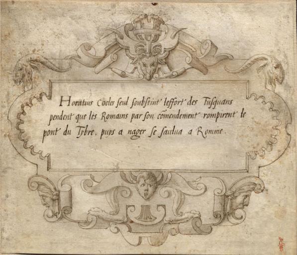INSCRIPTION POUR HORATIUS COCLES SUR LE PONT DU TIBRE, DANS UN CARTOUCHE RENAISSANCE REHAUSSE D'OR_0
