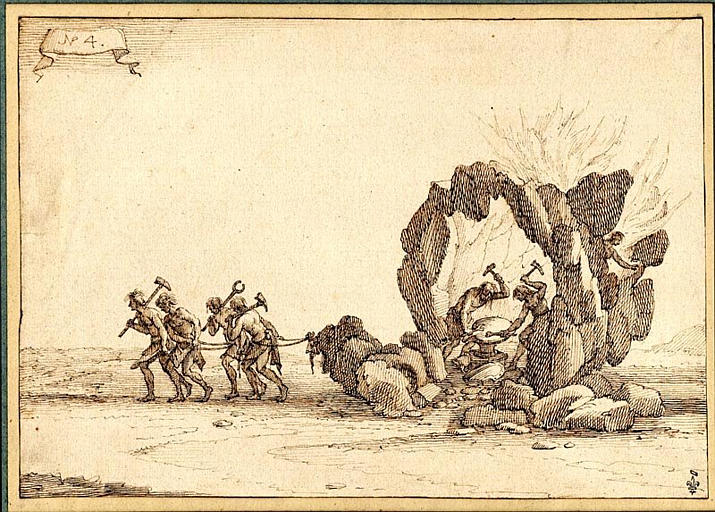 Entrée de son Altesse [le duc de Lorraine] représentant / le Soleil / en quatre presses, par Jac. Callot, fe[cit] Nancy. N° 4 (suite de dessins pour la gravure)_0