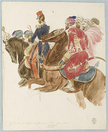Album : Afrique, 1835-1845, grand in-folio ; 44 portraits par Raffet ; 5 par Le Blant, capitaine d'artillerie ; 22 par Dauzats ; 17 par Philippoteaux_1