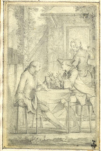 82 dessins montés dans 21 cartons destinés aux Contes de La Fontaine et reproduits dans l'édition dite des Fermiers généraux, publiée sous la date de 1762. Un des dessins, La Courtisane amoureuse, est daté 1763_5