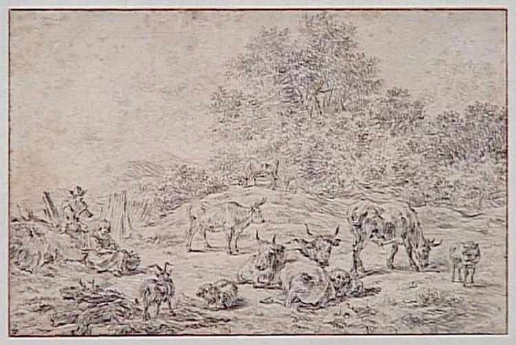 Scène pastorale avec un berger jouant du flageolet_0