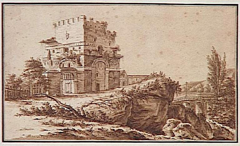 Tour en ruine proche de Rome (recto) ; Putti encadrant un cartouche (verso)_0