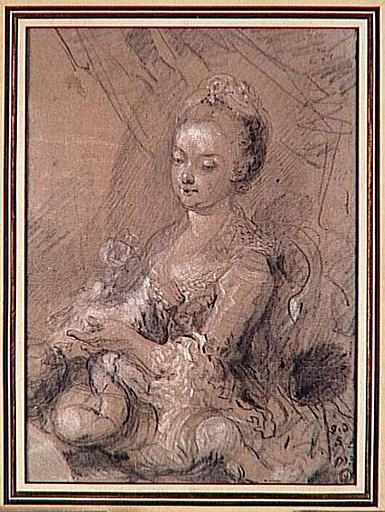Louise-Marie-Bathilde d'Orléans, duchesse de Bourbon (1750-1822) , avec son fils Louis-Antoine-Henri de Bourbon-Condé duc d'Enghien (1772-1804) nouveau-né, 1773_0