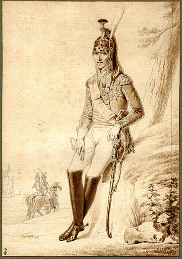 Le roi Charles X, en pied, assis sur un tertre, en uniforme de colonel général de la Garde royale (Dragons)_0