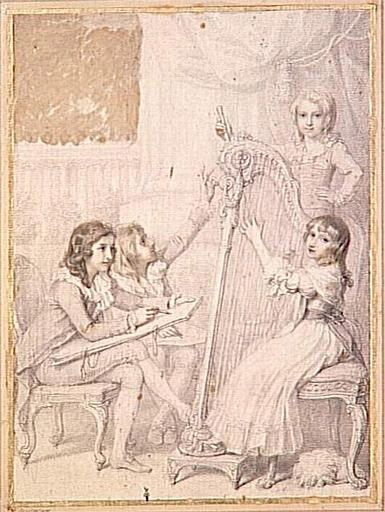 Le leçon de musique et de dessin : le futur Louis-Philippe (1773-1850) enfant, avec ses frères le duc de Montpensier et le comte de Beaujolais, et Mme Adélaïde, sa soeur_0
