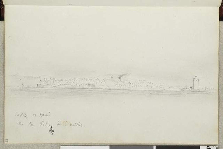 Album de voyage (Espagne, Maroc, Algérie, janvier-juin 1832) : vue de Cadix, prise en bateau de la rade_0