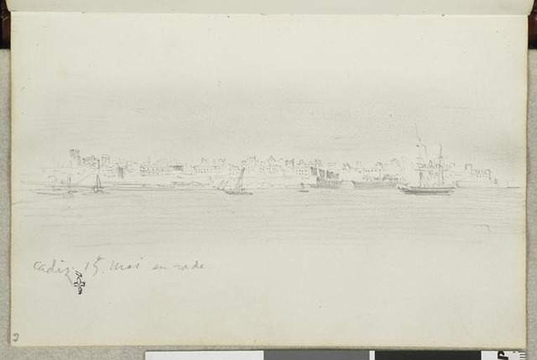 Album de voyage (Espagne, Maroc, Algérie, janvier-juin 1832) : vue de Cadix, prise en bateau de la rade_0