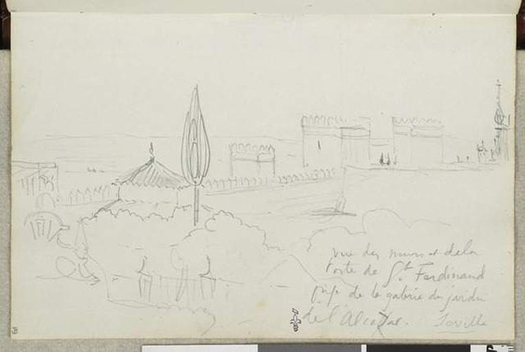 Album de voyage (Espagne, Maroc, Algérie, janvier-juin 1832) : vue de Séville, de ses murailles crénelées et de l'alcazar_0
