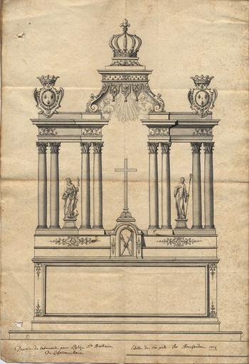 Dessain du tabernacle pour l'églize st. Berkaire de Chateauvillain échelle de six pieds. par Bouchardon. 1715_0