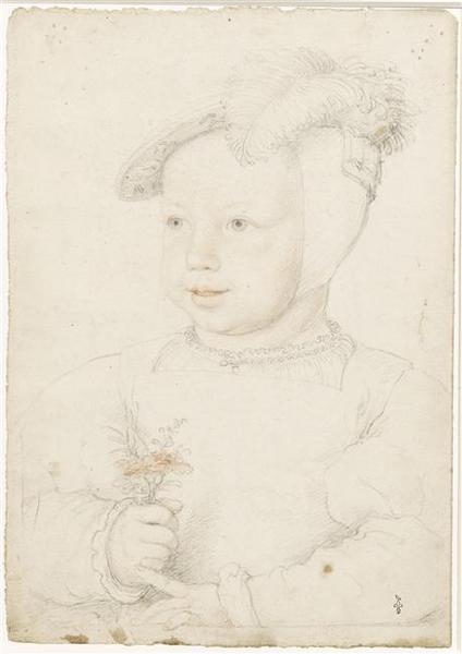 François dauphin de France, puis François II, roi de France et d'Ecosse (1544-1560) ; François II roi de France et d'Ecosse (?) tenant un bouquet de fleurs (ancien titre), François Clouet, 1545 vers