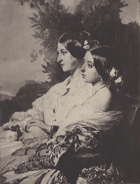 La reine Victoria et sa cousine Victoire duchesse de Nemours, d'après le tableau de Franz-Xavier Winterhalter, Franz Xavier Winterhalter, 3e quart 19e siècle