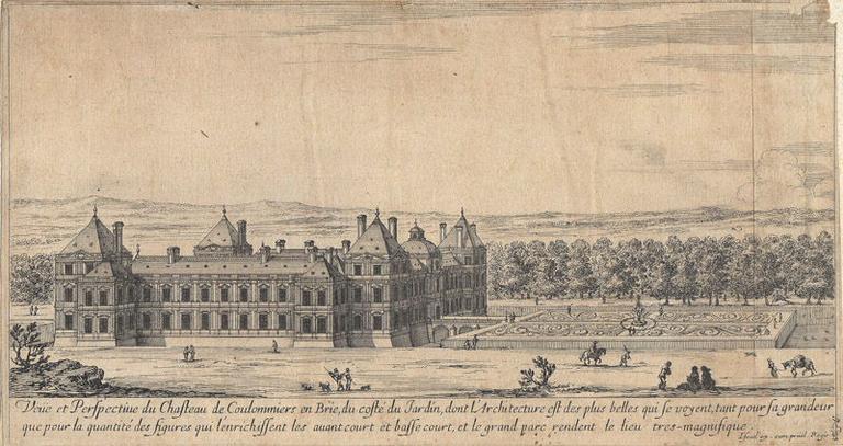 Veuë et perspective du Chasteau de Coulommiers en brie, du costé du jardin, dont l'Architecture est des plus belles qui se voyent, tant pour sa grandeur que pour la quantité des figures qui l'enrichissent les avant court et basse court, et le grand parc rendent le lieu tres magnifique_0