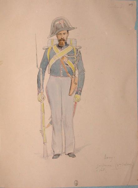 Rony, gendarme à pied (3e division) ; Siège de Rome de 1849 (en 3 tomes), Denis-Auguste-Marie Raffet, 1849