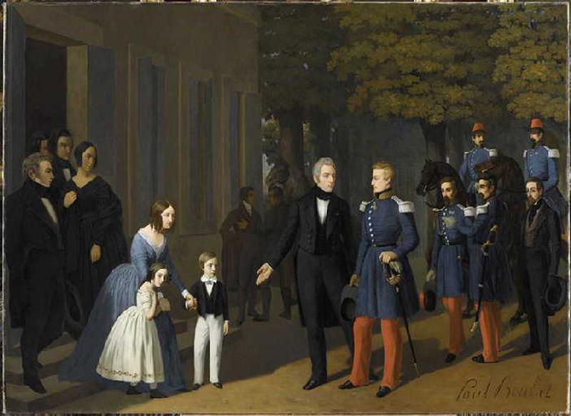 Le duc d'Aumale et sa suite rendant visite à Ange-Henri de La Sizeranne, sénateur, devant la façade du château de Beausemblant_0