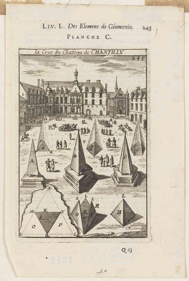 La Géométrie pratique : PLANCHE C. La cour du château de CHANTILLY LIV. I. / Des élémens de Géométrie. / 245 Q iij, Allain Manesson-Mallet, 1702