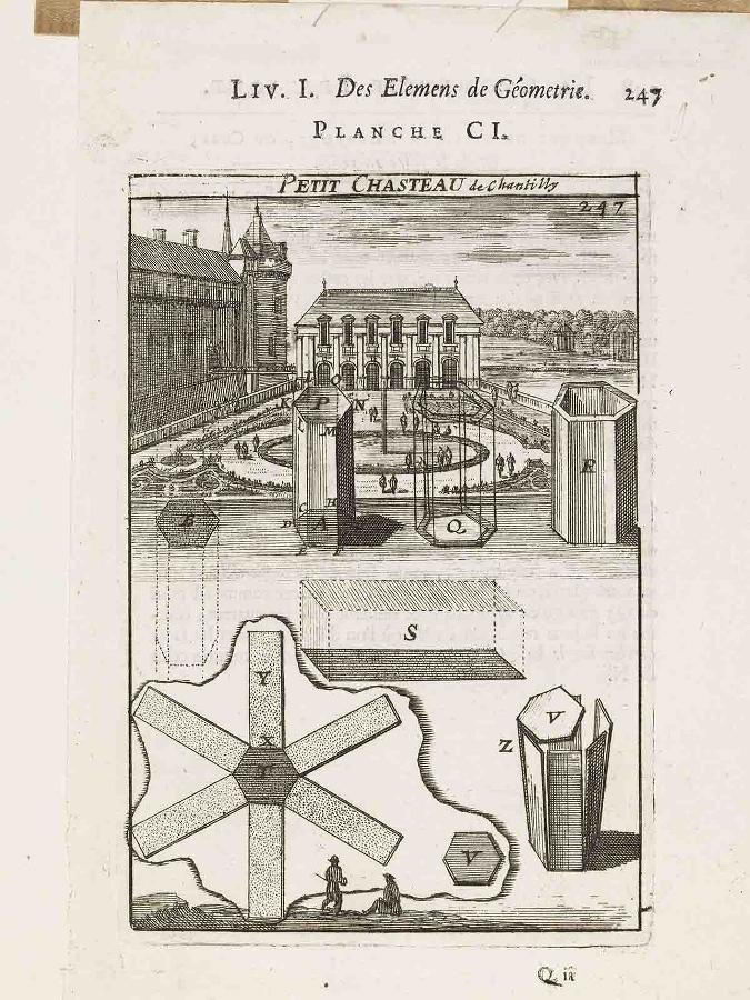 La Géométrie pratique : PLANCHE CI. PETIT CHASTEAU de Chantilly LIV. I. / Des élémens de Géométrie. / 147 Q ii, Allain Manesson-Mallet, 1702