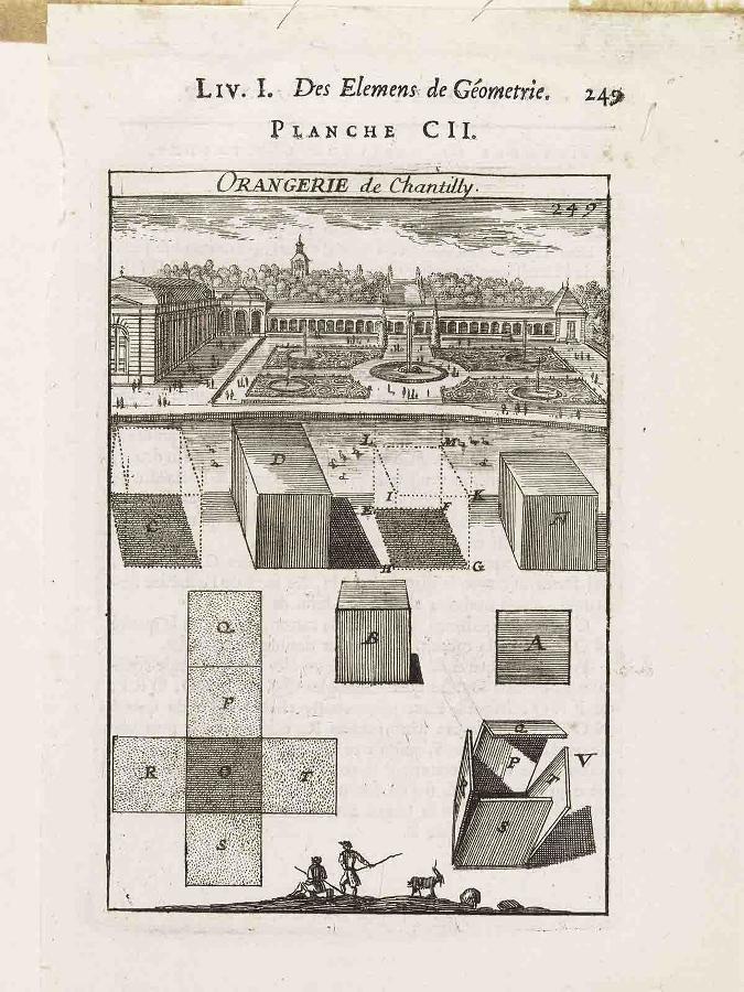 La Géométrie pratique : PLANCHE CII. ORANGERIE de Chantilly LIV. I. Des élémens de Géométrie. / 149 La géométrie pratique, Paris, Anisson, 1702, p.253, Allain Manesson-Mallet, 1702
