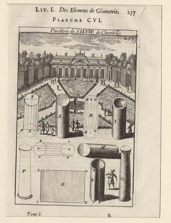 La Géométrie pratique : PLANCHE CVI. Pavillon de SILVIE de Chantilly LIV. I. Des élémens de Géométrie. / 257 Tome I R, Allain Manesson-Mallet, 1702