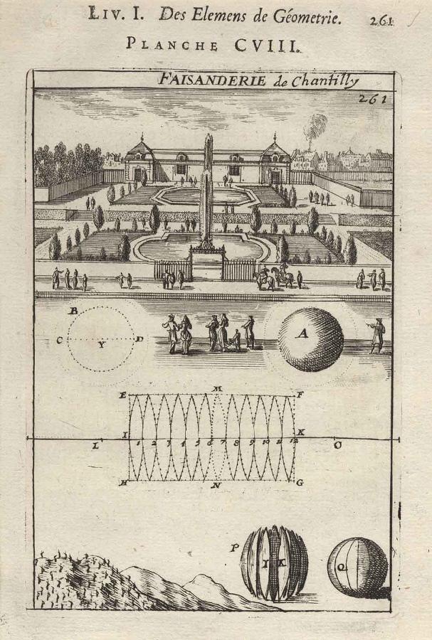 La Géométrie pratique : PLANCHE CVIII. FAISANDERIE de Chantilly LIV. I. Des élémens de Géométrie. / 261 R iij, Allain Manesson-Mallet, 1702