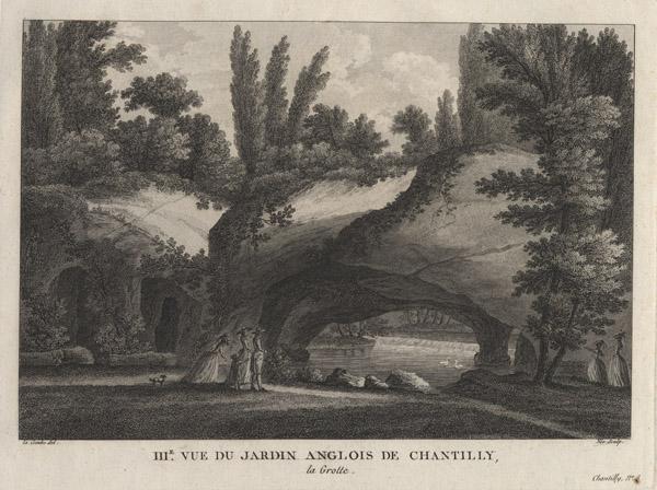 IIIE VUE DU JARDIN ANGLOIS DE CHANTILLY, / la Grotte. ; VUE DE LA TÊTE DU GRAND CANAL DE CHANTILLY / prise dans le Parc à travers plusieurs percées d'Arbres très prolongées., François Denis Nee, 2e moitié 18e siècle