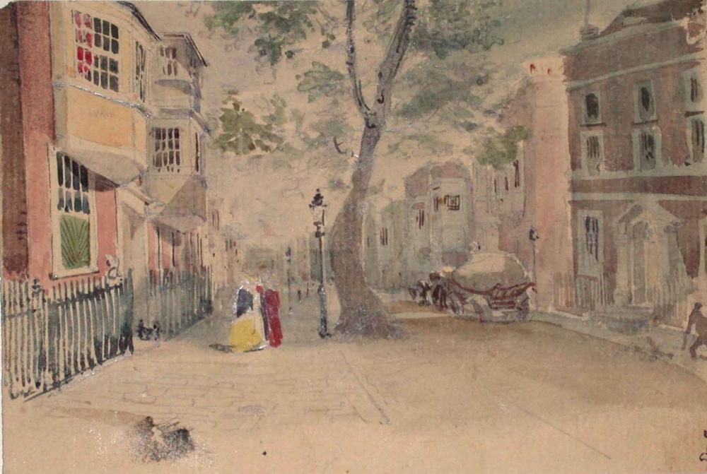 Une petite ville de province (comté du Midi) ; Album de dessins : Voyage en Angleterre, Quadrille de Marie Stuart et Camp de Lunéville, volume in-folio oblong, maroquin rouge., Эжен Луи Лами, 1827