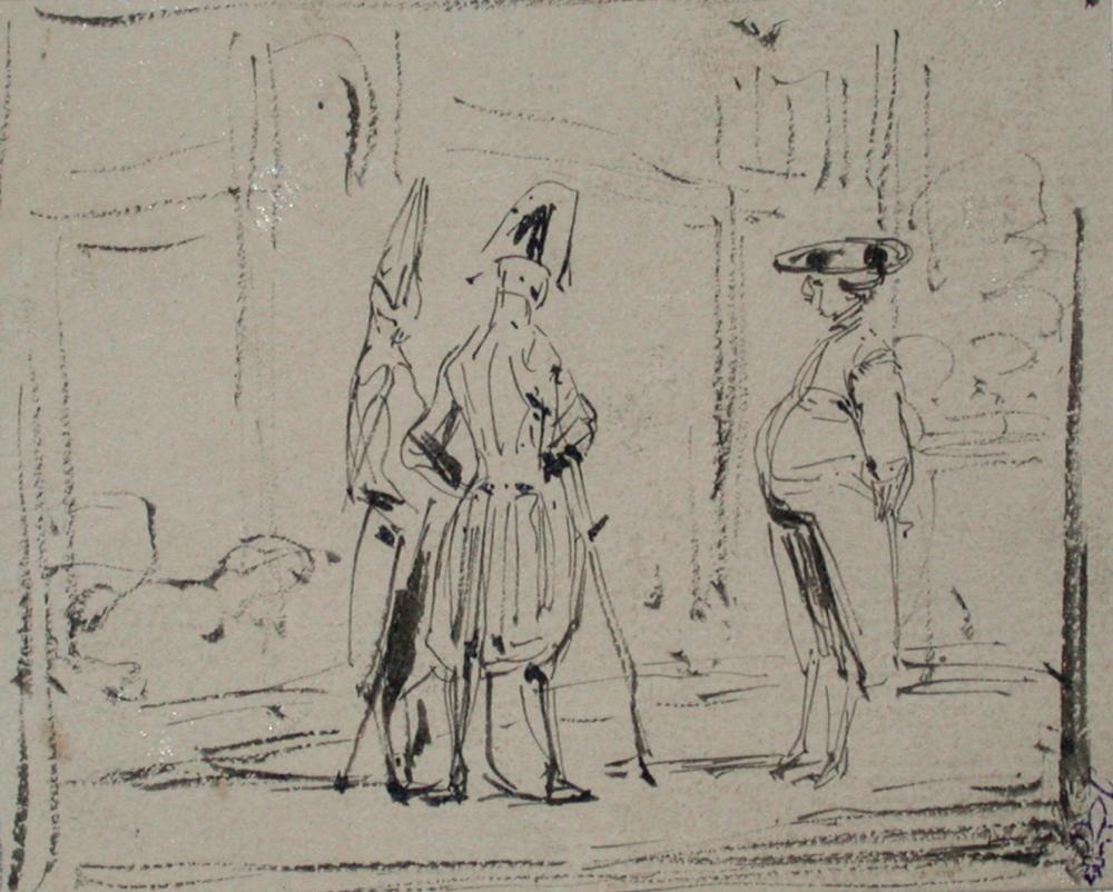 Livrées du roi d'Angleterre ; Album de dessins : Voyage en Angleterre, Quadrille de Marie Stuart et Camp de Lunéville, volume in-folio oblong, maroquin rouge., Эжен Луи Лами, 1827