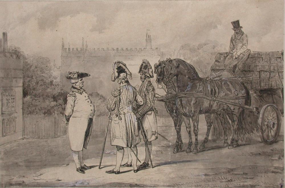 Livrées du roi d'Angleterre ; Album de dessins : Voyage en Angleterre, Quadrille de Marie Stuart et Camp de Lunéville, volume in-folio oblong, maroquin rouge., Эжен Луи Лами, 1827