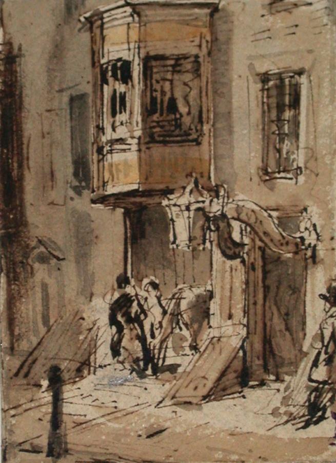 Auberge et maison de poste ; Album de dessins : Voyage en Angleterre, Quadrille de Marie Stuart et Camp de Lunéville, volume in-folio oblong, maroquin rouge., Эжен Луи Лами