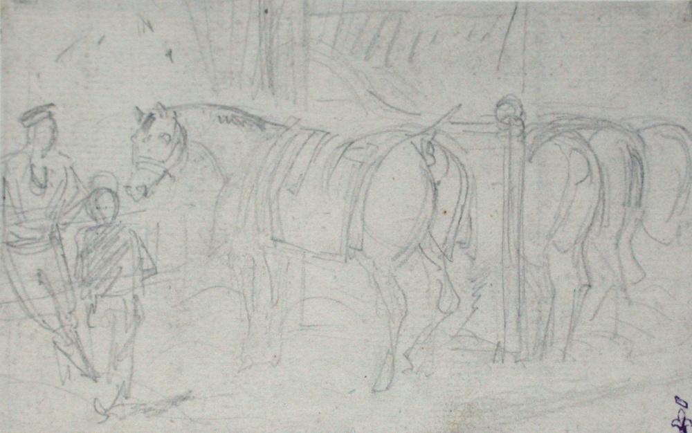 A little Mare and a Pony ; Album de dessins : Voyage en Angleterre, Quadrille de Marie Stuart et Camp de Lunéville, volume in-folio oblong, maroquin rouge., Эжен Луи Лами, 1827