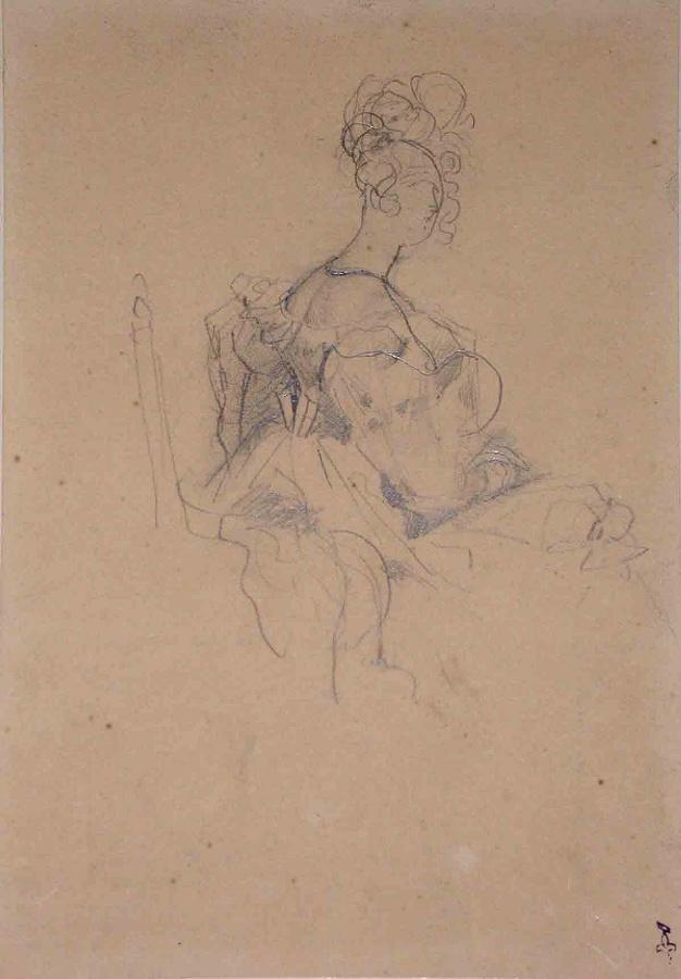 Portrait de femme de profil (Duchesse de Berry ?) ; Album de dessins : Voyage en Angleterre, Quadrille de Marie Stuart et Camp de Lunéville, volume in-folio oblong, maroquin rouge., Эжен Луи Лами